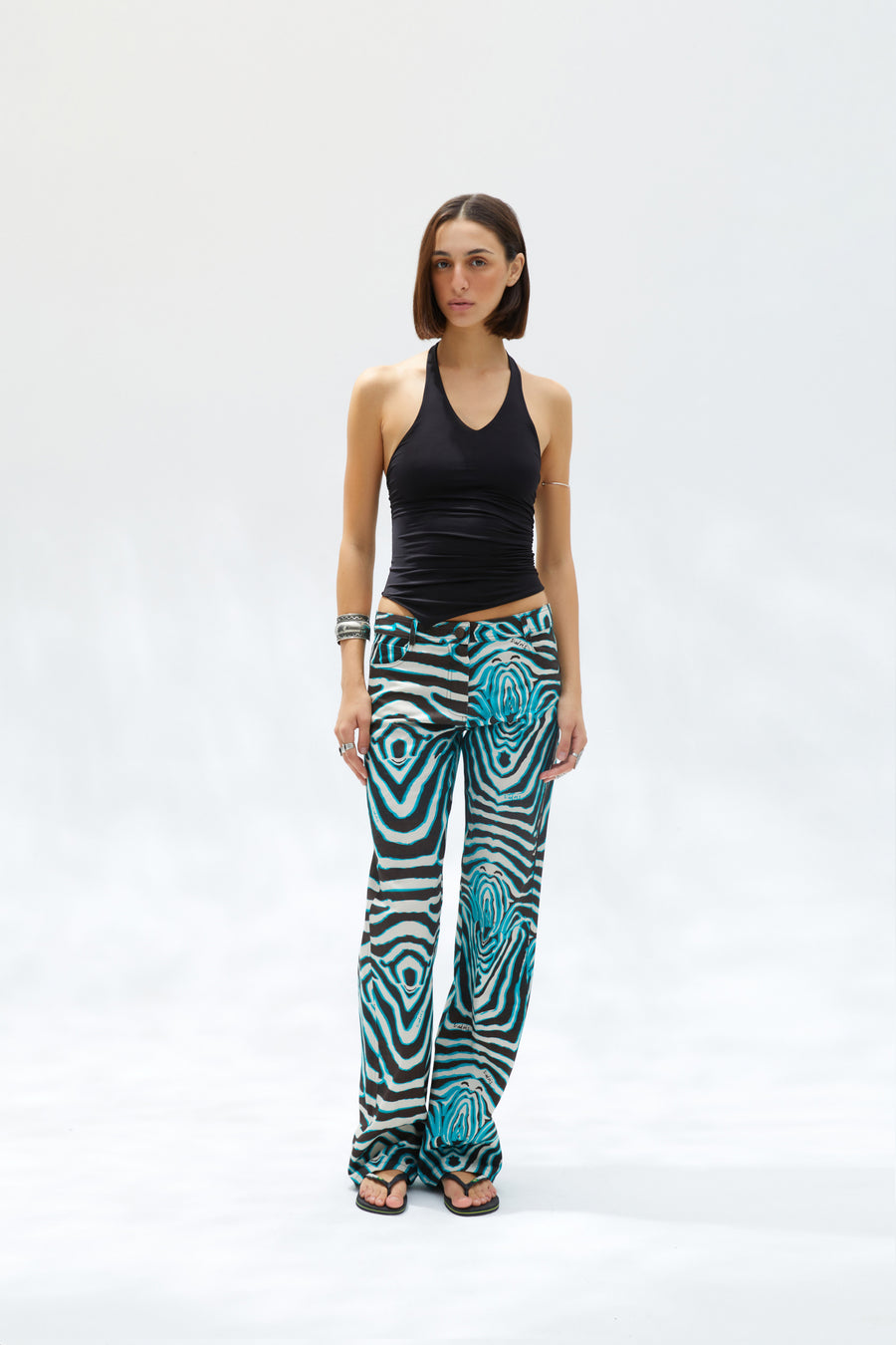 ESSIE - Low-rise wide-leg zebra printed pants