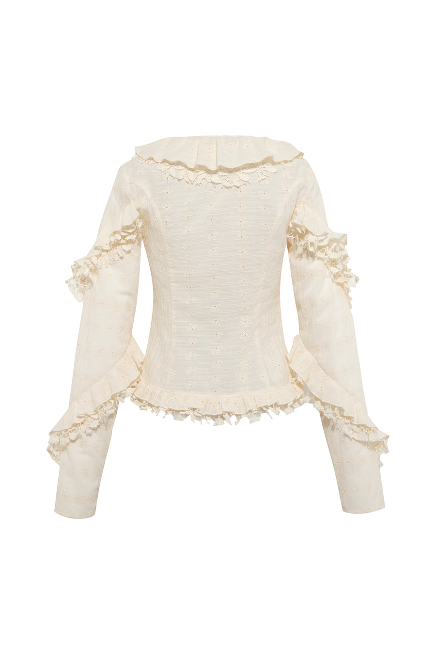 CARLY - Lace and ruffle detailed long sleeved top