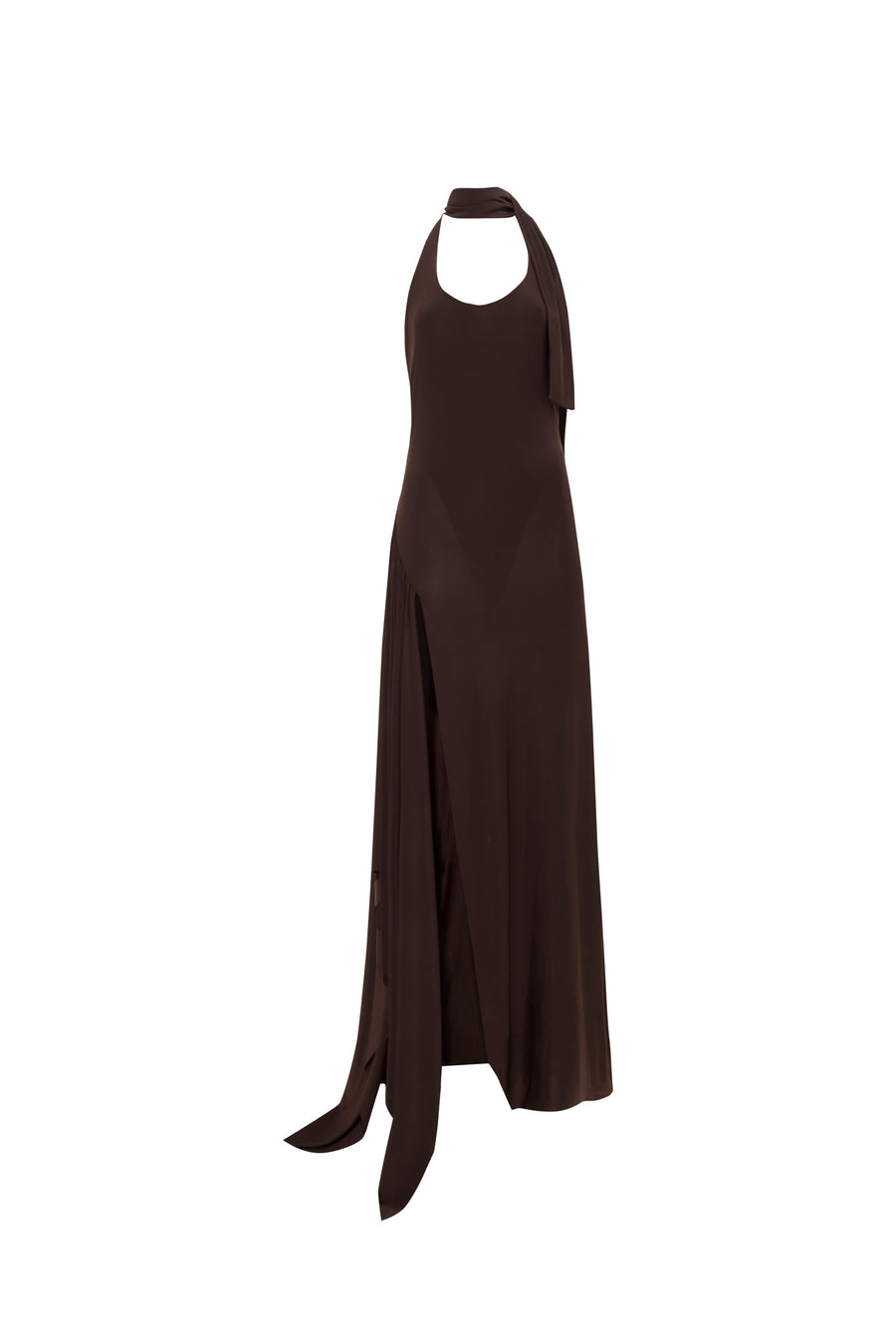 CEYL - Halterneck asymmetric jersey dress with slit and bodysuit