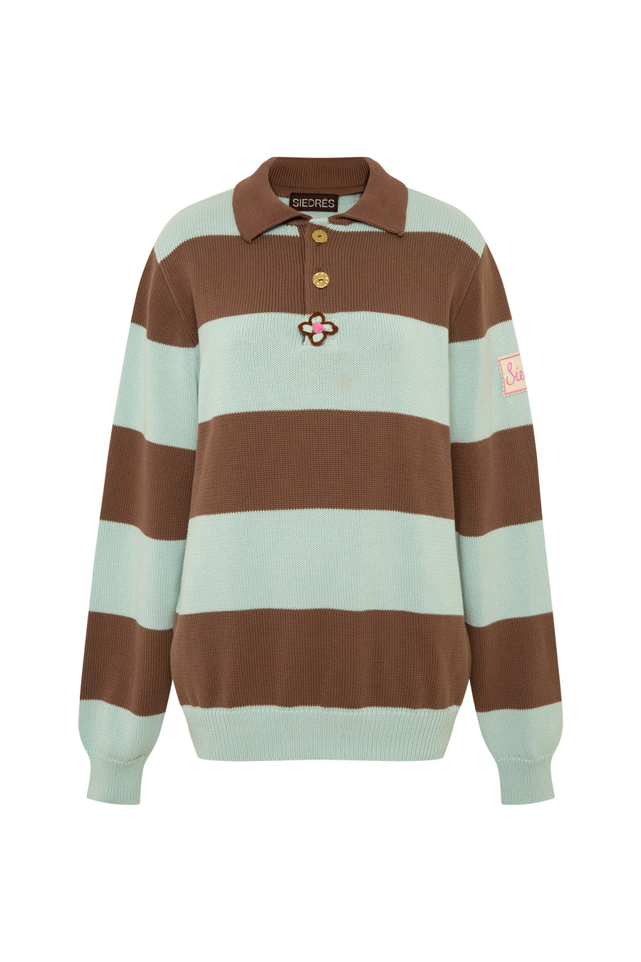 OLE - Flower crochet detailed striped polo sweater – SIEDRÉS