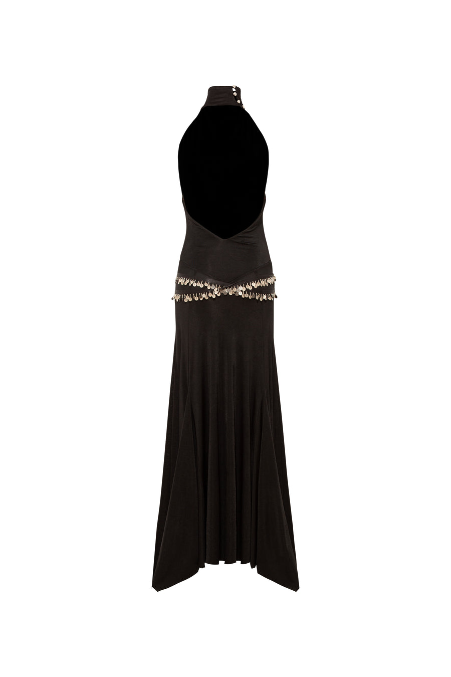 SEGNOR - Open-back halterneck dress with embellished belt