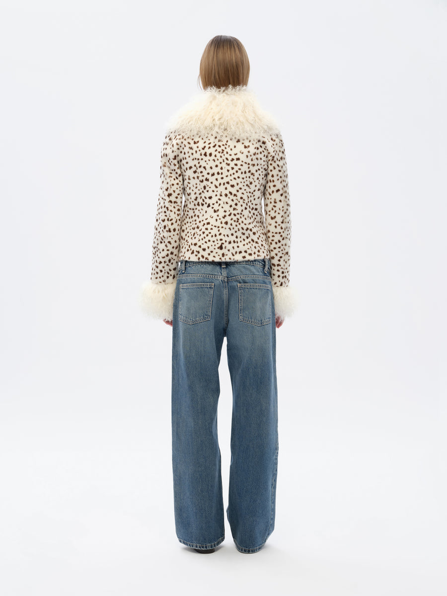 RONCH - Shearling detailed animal-print leather jacket