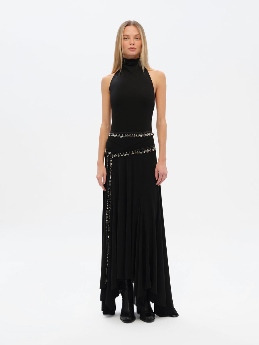 SEGNOR - Open-back halterneck dress with embellished belt