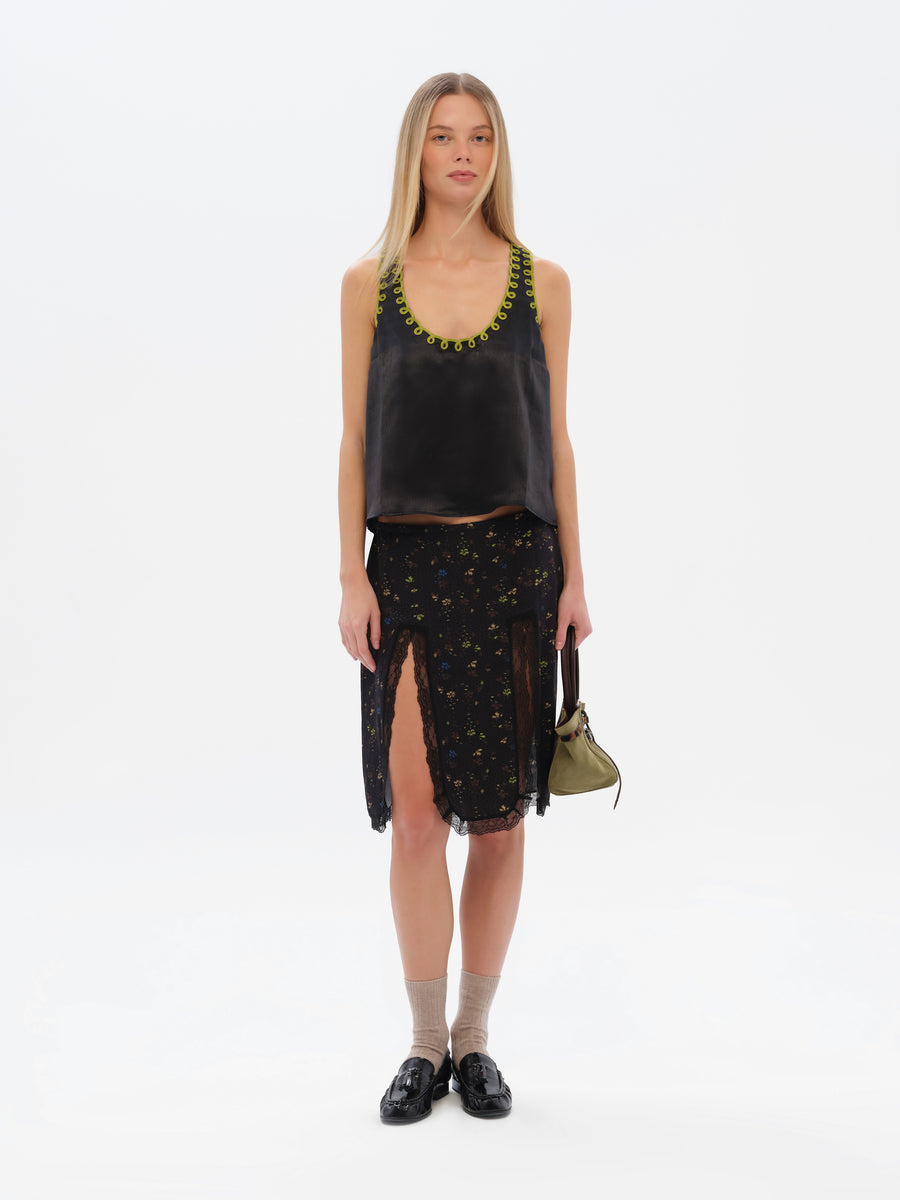 FILIPPA - Embroidered deep u-neck tank top