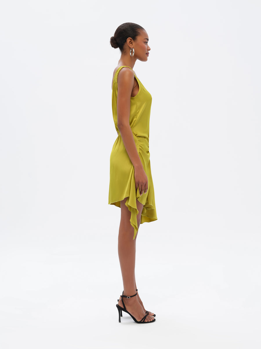 CLEMENS - Ruched mini dress with asymmetric hemline