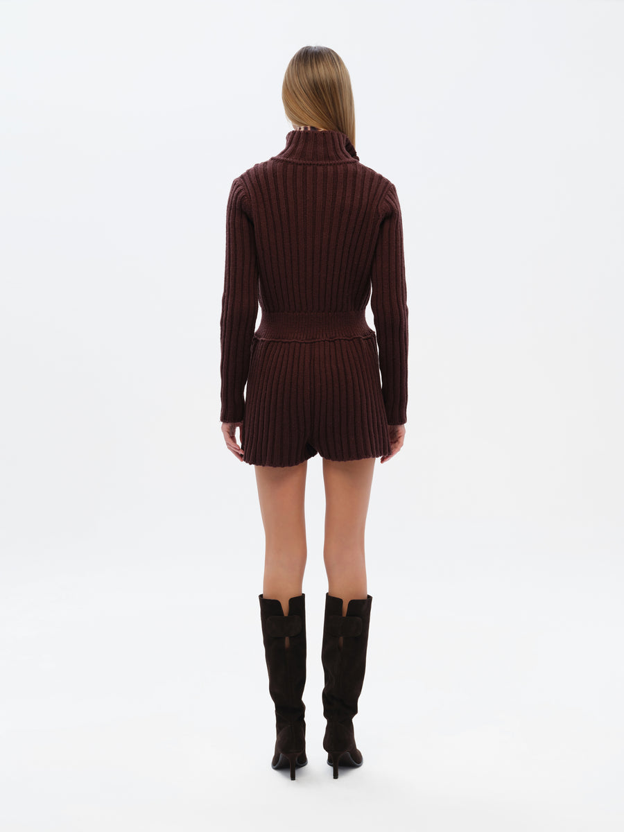 SELNA - High-neck cable knit playsuit