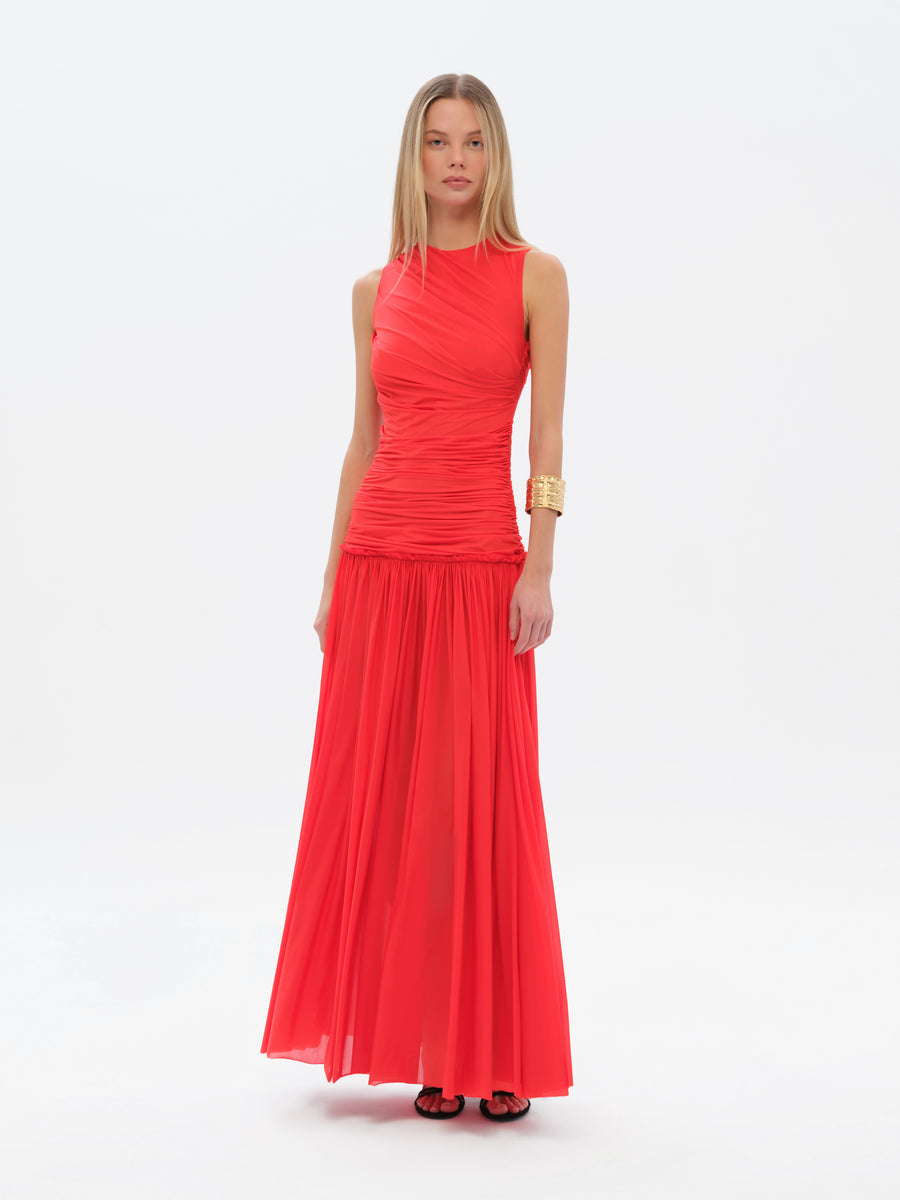 ALINA - Open-back ruched maxi jersey dress