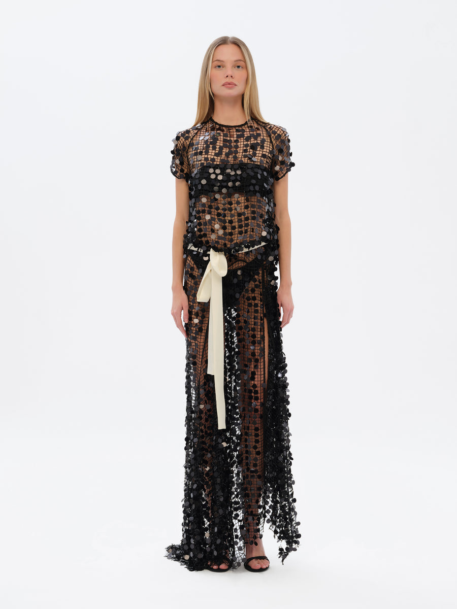 SILJAS - Sequin-embellished sheer maxi dress