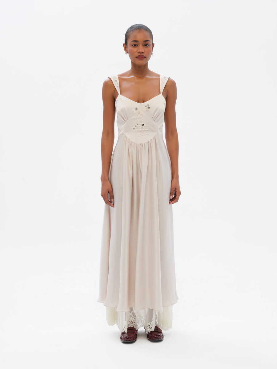 LARISSA - Bead embellished midi dress with lace lining