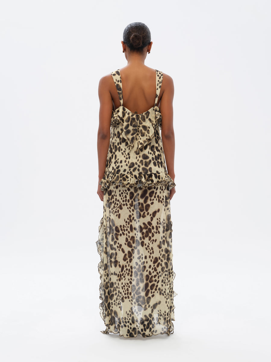 CHILAS - Animal-print ruffled dress with front slits