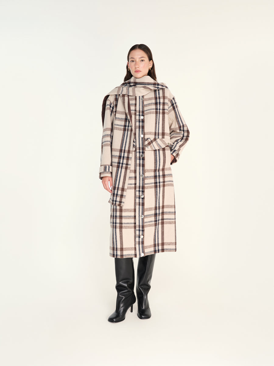 MEDES - Oversize checked coat with detachable hood