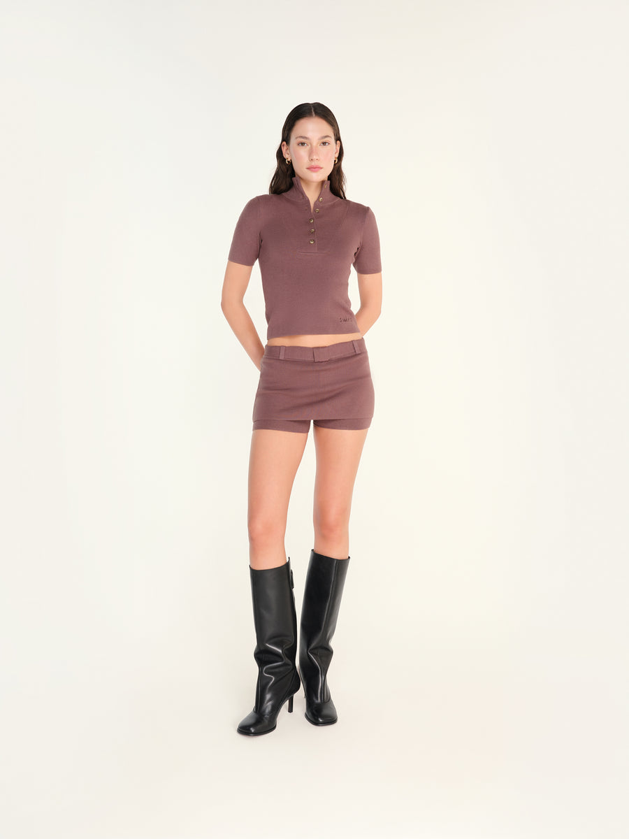 JASMY - Mini knit skort with belt detail