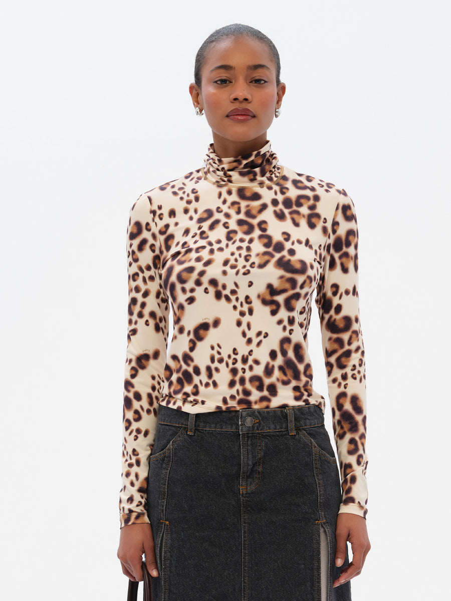 MON - Long sleeve animal-print turtleneck top