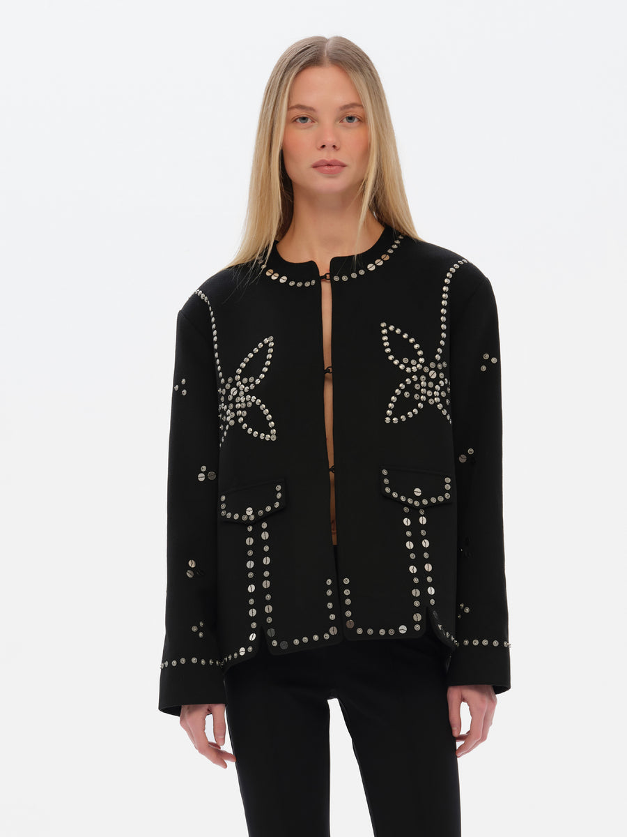 METZY - Cropped embellished and stud detailed jacket