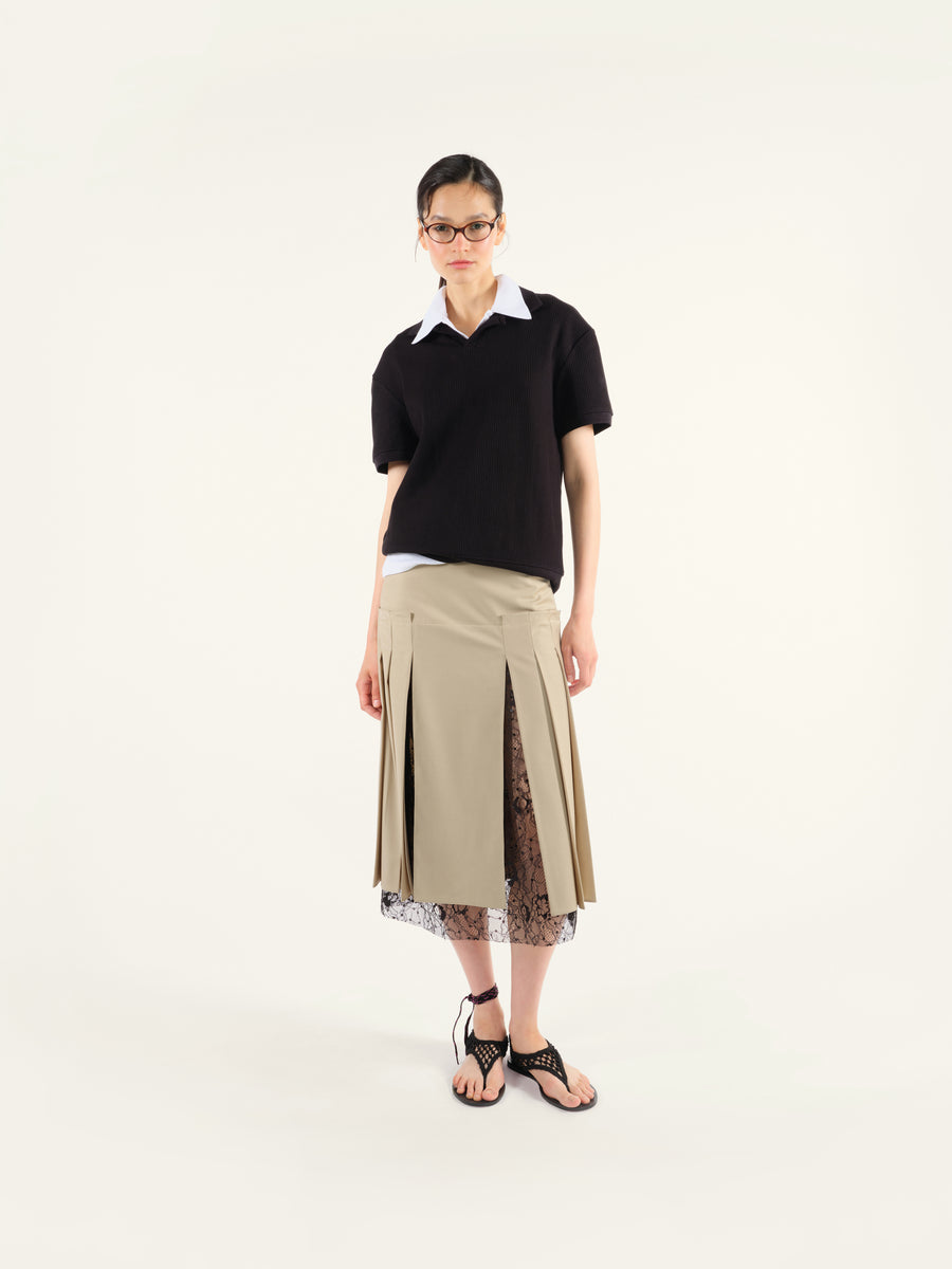 BRIT - Pleated midi skirt with lace and slit details
