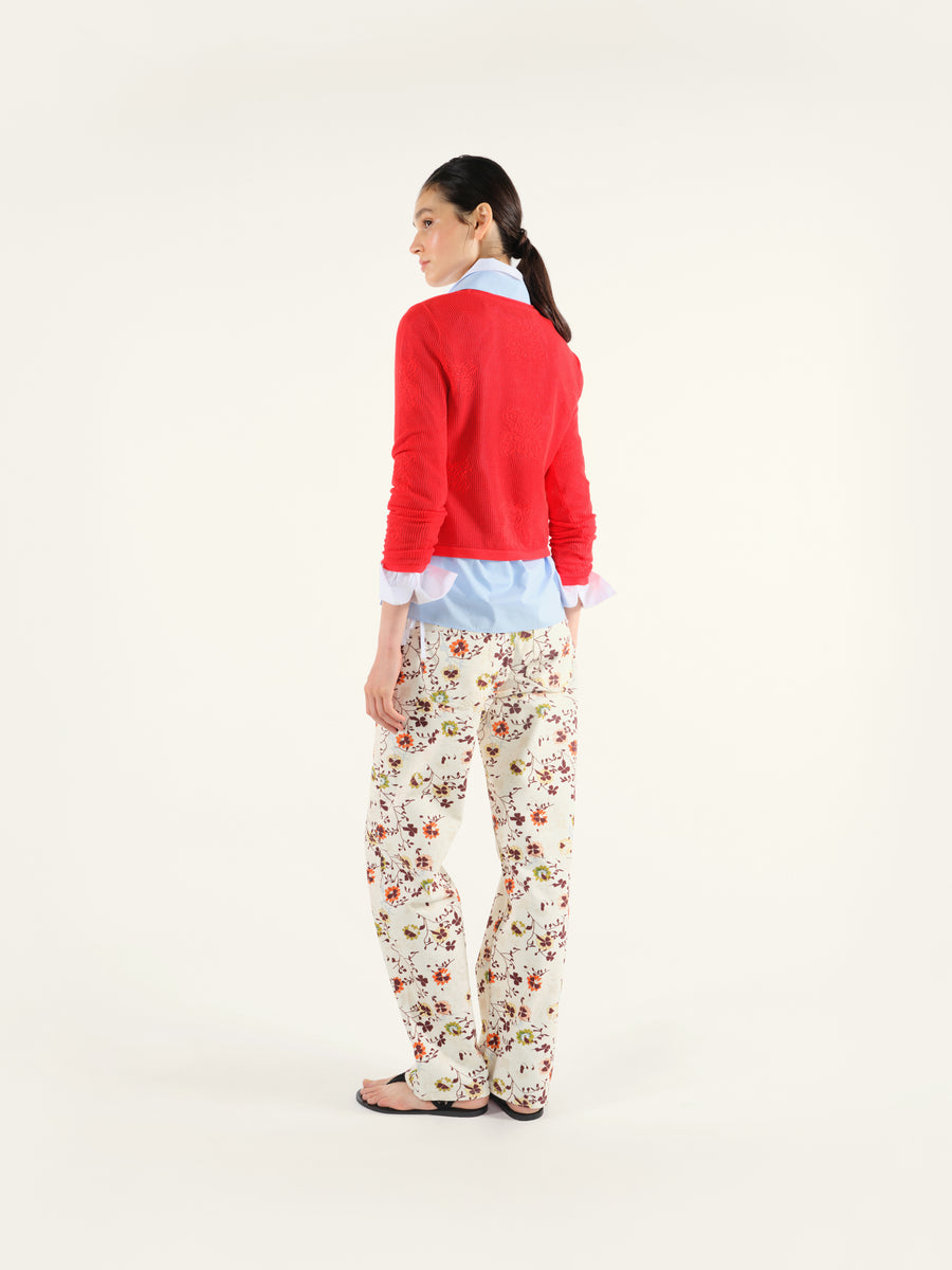 FLAU - Floral printed low-rise jeans with contrast stitching