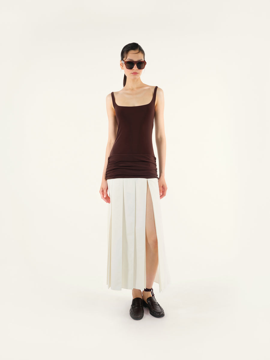 LIENA - Pleated jersey and cotton mix maxi dress