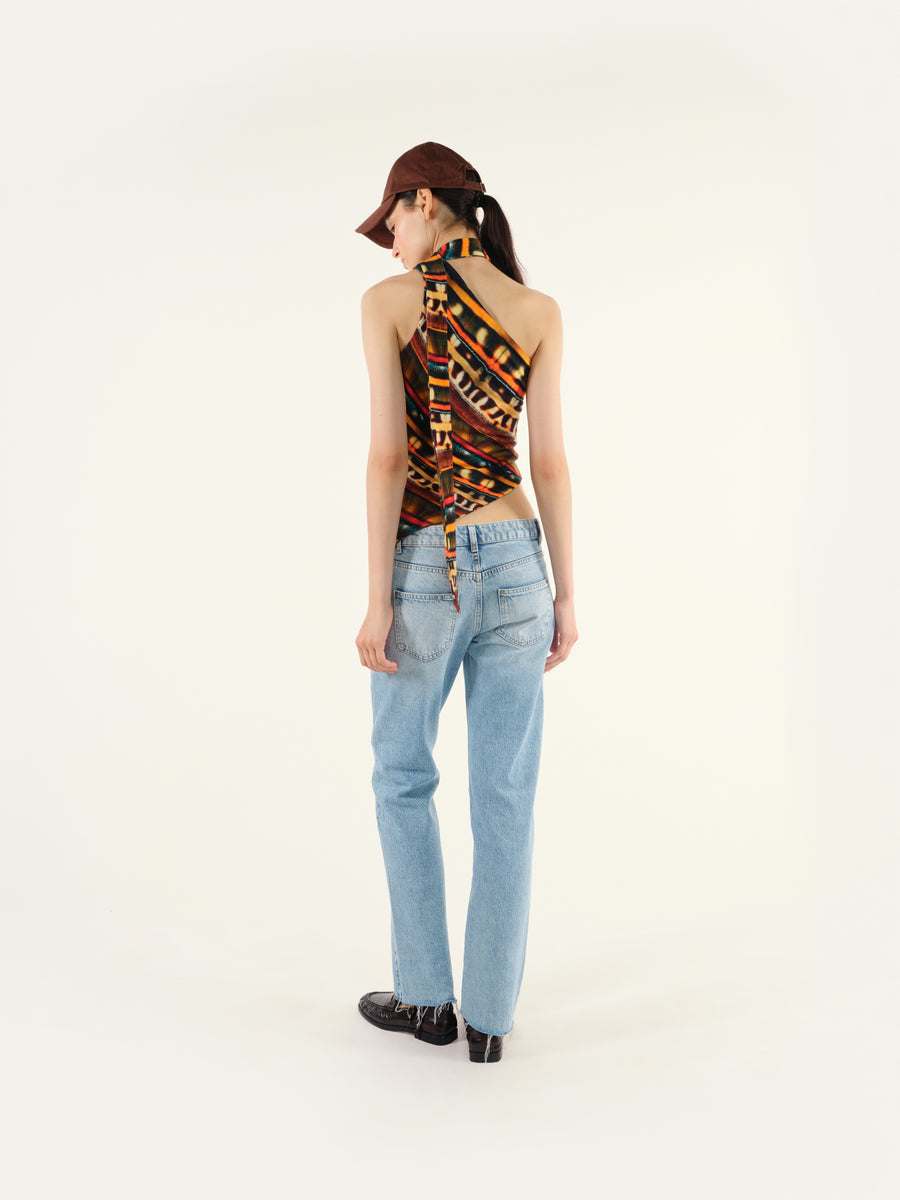 LEND - One shoulder printed top with necktie